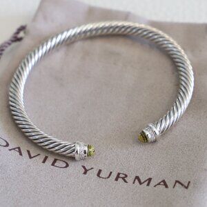 David Yurman Sterling Silver 5mm Cable Bracelet Lemon Citrine with Diamonds
